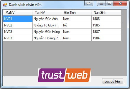 Sử dụng phương thức Select() để lọc dữ liệu từ DataTable trong C#