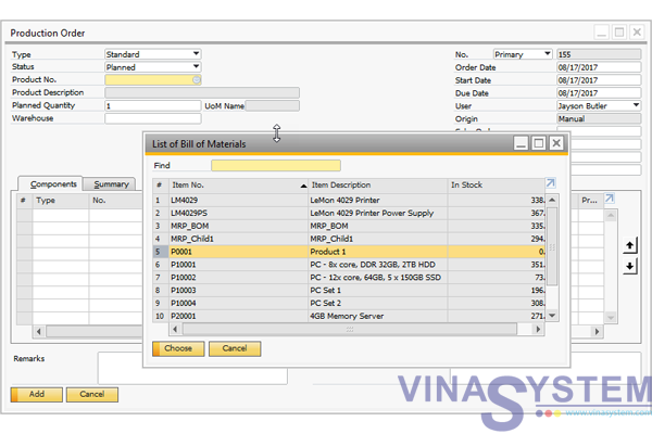 Sử dụng Bill of Materials trong SAP B1