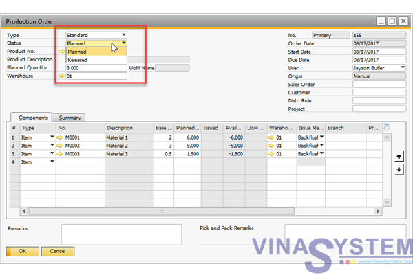 Sử dụng Bill of Materials trong SAP B1