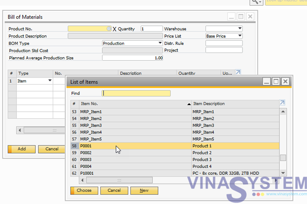 Sử dụng Bill of Materials trong SAP B1