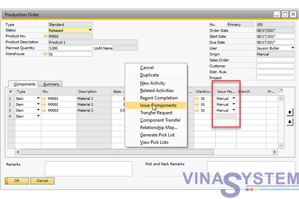 Sử dụng Bill of Materials trong SAP B1