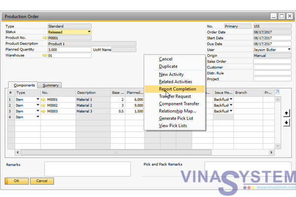 Sử dụng Bill of Materials trong SAP B1
