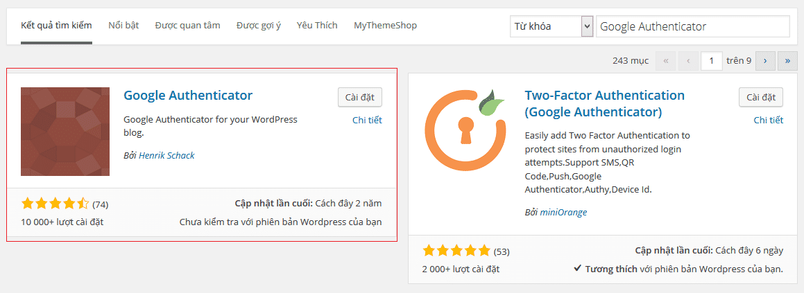cài đặt plugin Google Authenticator