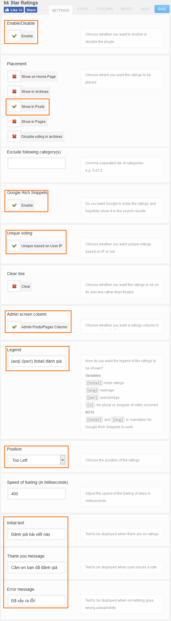 Hướng dẫn sử dụng plugin đánh giá bài viết dạng 5 sao kk Star Ratings